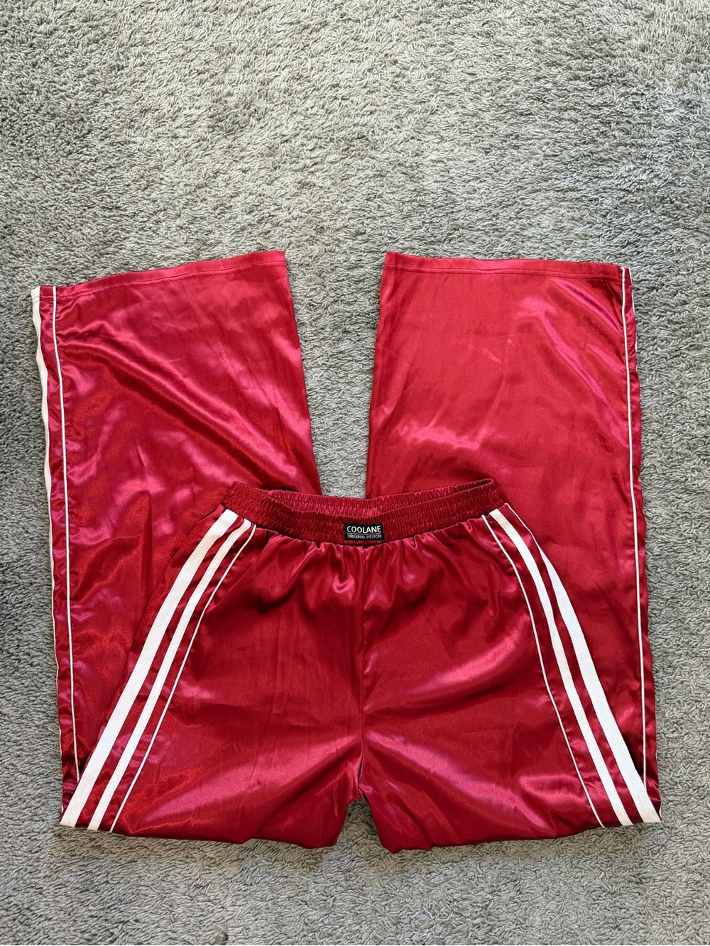 Women's Red Athletic Track Pants with White Stripe